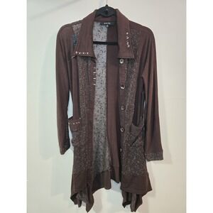 Kaktus Brown Patchwork Cardigan Boho Artsy Layered Duster Women's Medium
